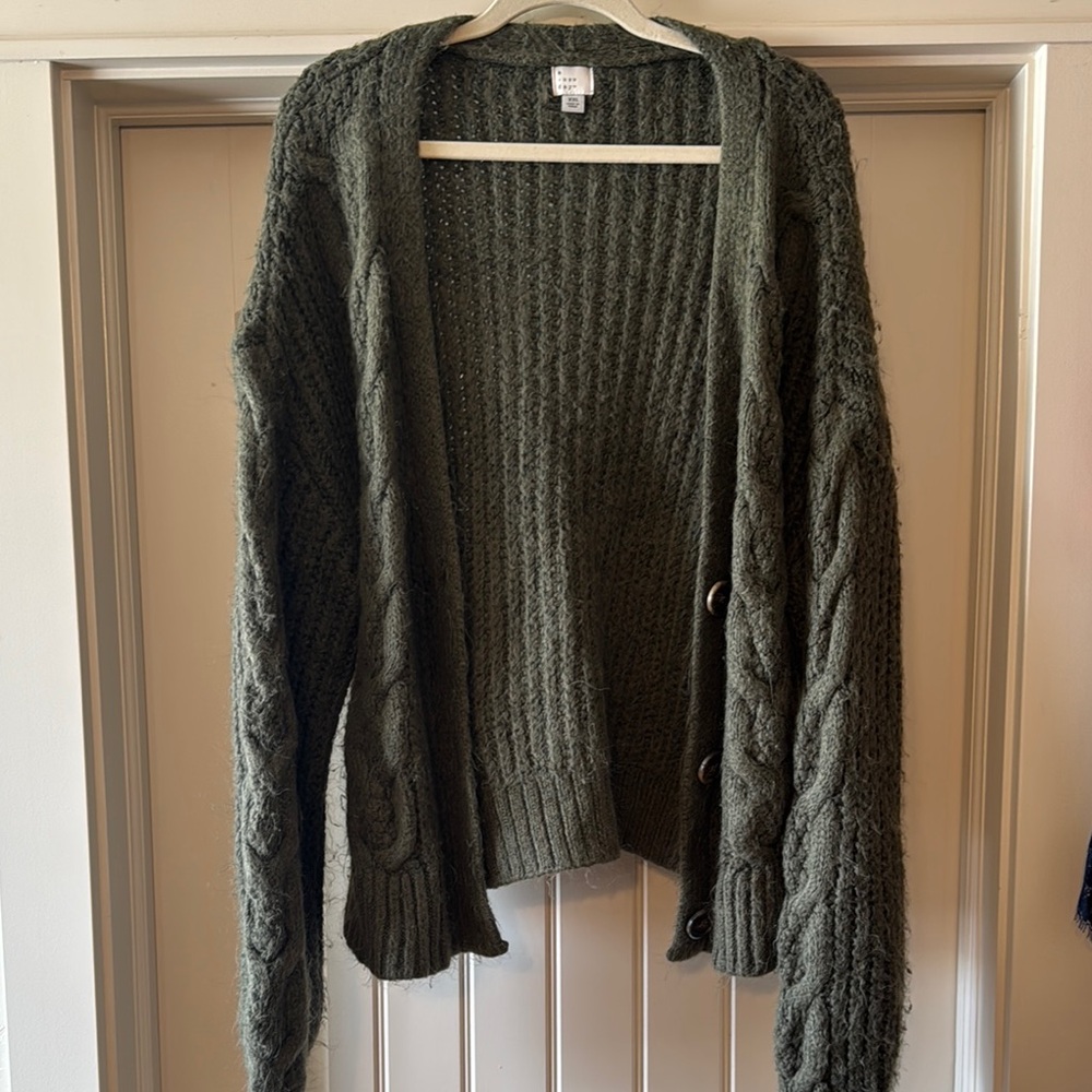A New Day Green Cable Knit Cardigan Sweater